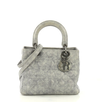 Christian Dior Lady Dior Handbag Cannage Quilt Calfskin Gray 413161