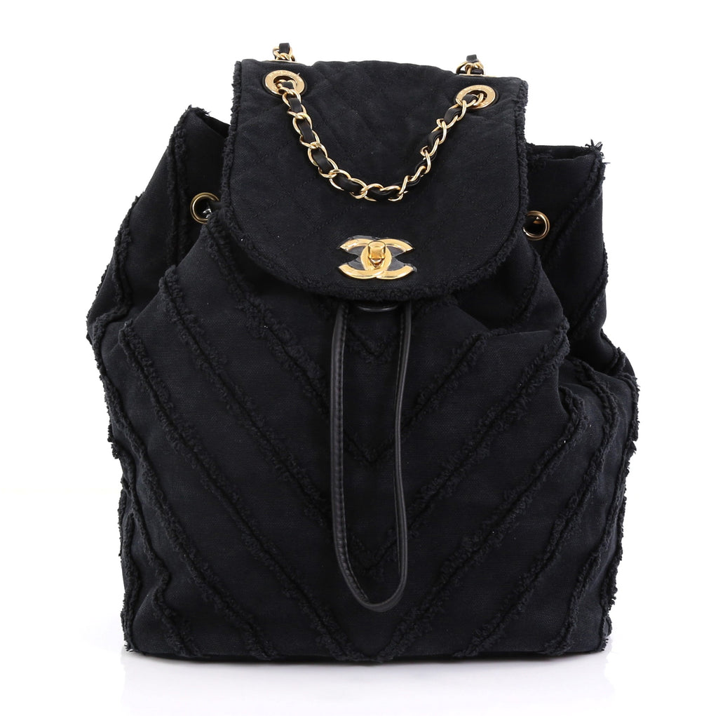 Chanel Drawstring Backpack Chevron Canvas Patchwork Medium 413191
