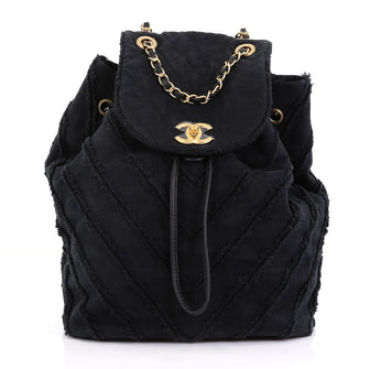  Chanel Model: Drawstring Backpack Chevron Canvas Patchwork Medium Black 41319/1