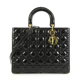 Christian Dior Lady Dior Handbag Cannage Quilt Patent Large Black 413432