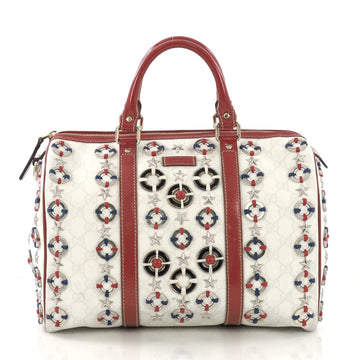 Gucci Joy Boston Bag Embellished Coated Canvas Medium White 413492