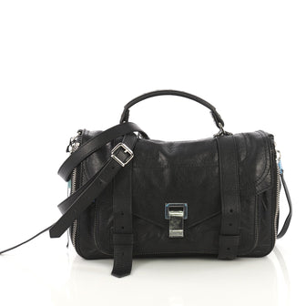 Proenza Schouler PS1+ Zip Satchel Leather Medium Black 413572