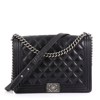 Chanel Model: Double Stitch Boy Flap Bag Quilted Calfskin Large Black 41358/1