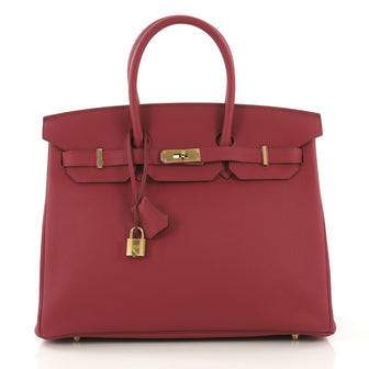 Hermes Birkin Handbag Red Togo with Gold Hardware 35 Red 413591