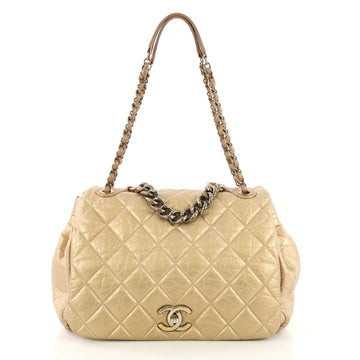 Chanel Pondichery Flap Bag Quilted Aged Calfskin Large Gold 413711