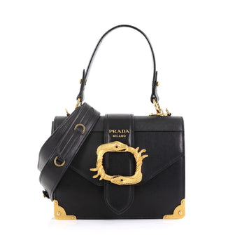 Prada Animalier Cahier Crossbody Bag City Calf and Saffiano Leather Small Black