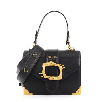Prada Animalier Cahier Crossbody Bag City Calf and Saffiano Leather Small Black