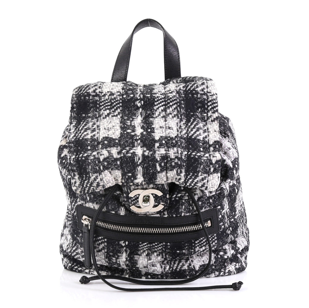 Chanel Front Zip Backpack Printed Nylon Small White 413771