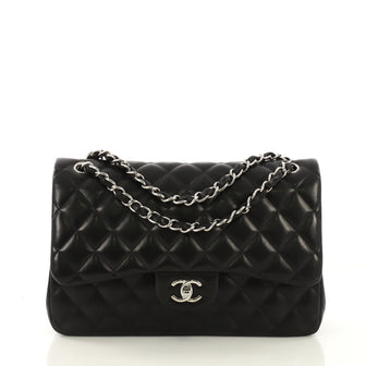 Chanel Classic Double Flap Bag Quilted Lambskin Jumbo Black 413911