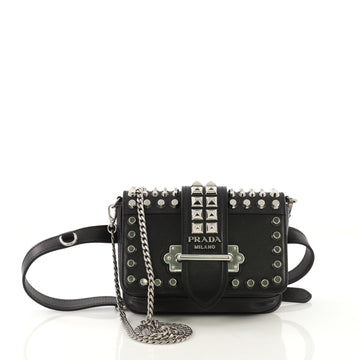Prada Cahier Belt Bag Studded City Calf with Saffiano Black 413951