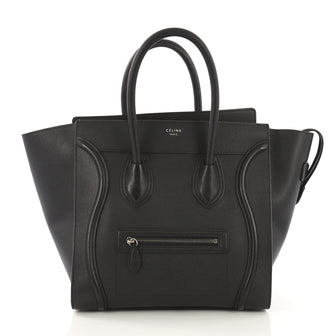 Celine Luggage Handbag Grainy Leather Mini Black 414031
