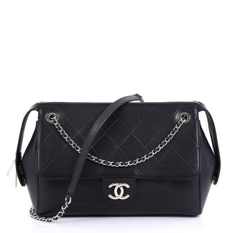 Chanel Top Zip Flap Shoulder Bag Grained Calfskin and 414161