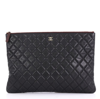 Chanel O Case Clutch Quilted Caviar Large Black 414247