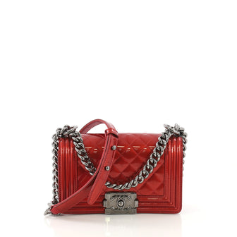 Chanel Boy Flap Bag Quilted Patent Small Red 414251