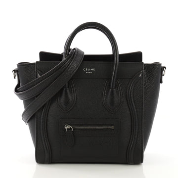 Celine Luggage Handbag Grainy Leather Nano Black 414261