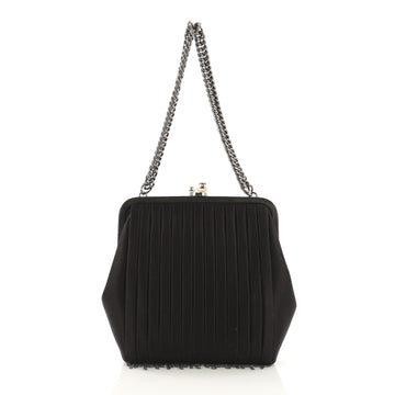 Chanel Vintage Pearl Frame Bag Pleated Satin Small Black 414282