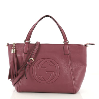 Gucci Soho Convertible Top Handle Bag Leather Small Purple 414285