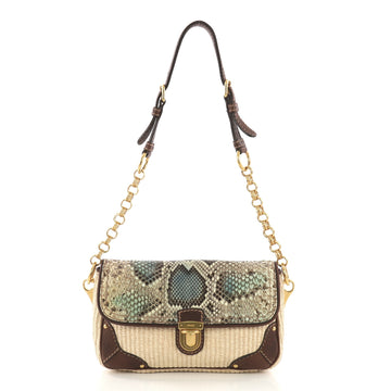 Prada Chain Pushlock Shoulder Bag Straw with Python Small 414286