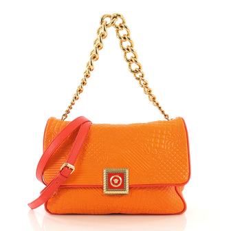 Versace New Icon Flap Bag Barocco Leather Medium Orange 414287