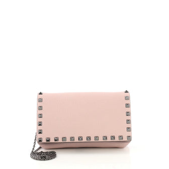 Valentino Rockstud Wallet On Chain Leather Pink 4143327