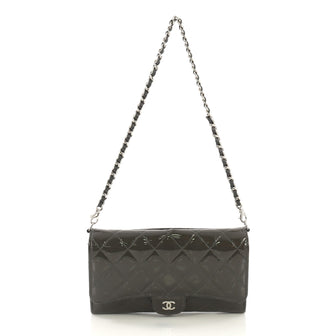 Chanel Wallet With Chain Flap Quilted Patent Small Gray 4143328