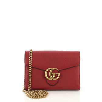 Gucci GG Marmont Chain Wallet Leather Mini Red 4143347