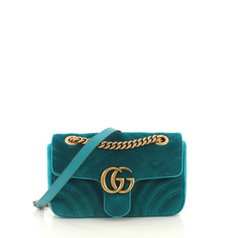 Gucci GG Marmont Flap Bag Matelasse Velvet Mini Blue 4143351