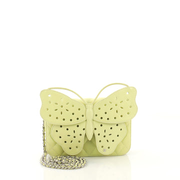 Chanel Butterfly Clutch Quilted Leather Mini Green 414336