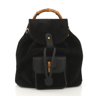 Gucci Vintage Bamboo Backpack Suede Mini Black 414373