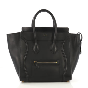 Celine Luggage Handbag Smooth Leather Mini Black 414376
