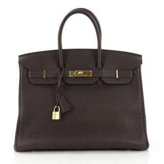 Hermes Birkin Handbag Brown Togo with Gold Hardware 35 Brown 414411