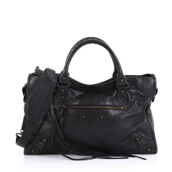 Balenciaga City Classic Studs Bag Leather Medium Black 4144201