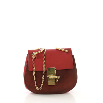 Chloe Drew Crossbody Bag Leather and Suede Small Red 414441