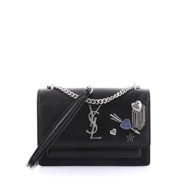 Saint Laurent Sunset Chain Wallet Embellished Leather Black 4145301