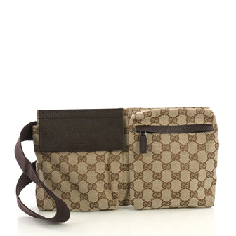 Gucci Vintage Double Belt Bag GG Canvas Brown 414582