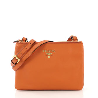 Prada Double Zip Crossbody Bag Vitello Phenix Small Orange 414606