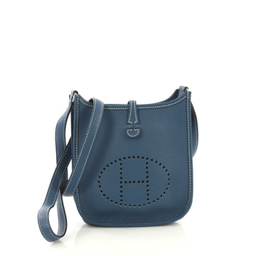 Hermes Long Strap Evelyne Crossbody Bag Clemence TPM Blue 414607