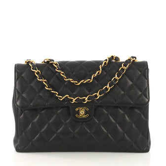 Chanel Vintage Classic Single Flap Bag Quilted Caviar Maxi black 414671