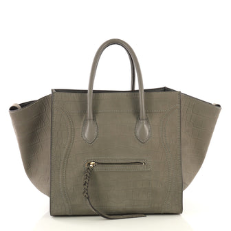 Celine Phantom Bag Crocodile Embossed Nubuck Medium Gray 414821