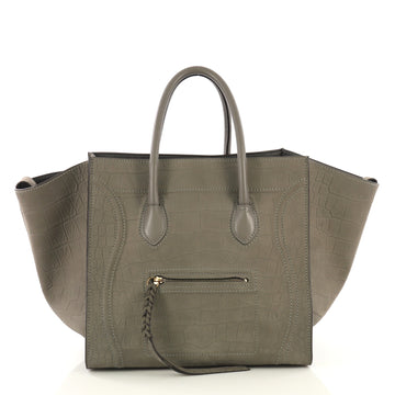 Celine Phantom Bag Crocodile Embossed Nubuck Medium Gray 414821