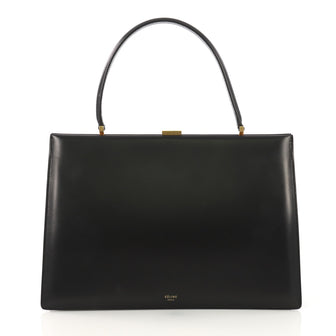 Celine Clasp Top Handle Bag Leather Medium Black 414951