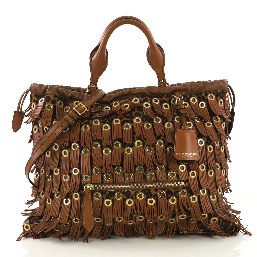 Burberry Eyelets Big Crush Tote Fringe Calf Hair Large 41499