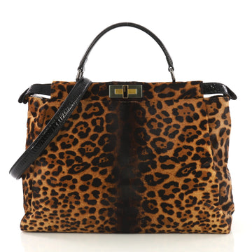 Fendi Peekaboo Bag Printed Pony Hair Large Brown 4149914