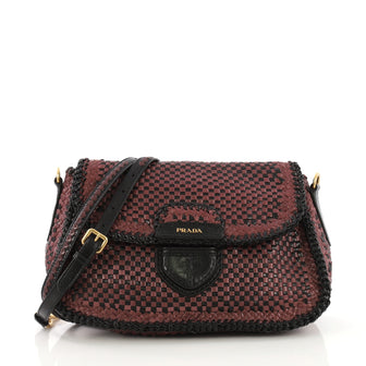 Prada Push Lock Flap Shoulder Bag Madras Woven Leather Purple 4149920
