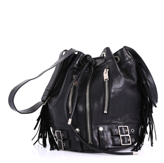 Saint Laurent Rider Bucket Bag Fringe Leather Large Black 414998