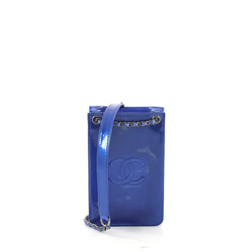 Chanel CC Phone Holder Crossbody Bag Patent Blue 414999