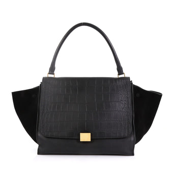 Celine Trapeze Handbag Crocodile Embossed Leather Large - Rebag