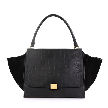 Celine Trapeze Handbag Crocodile Embossed Leather Large - Rebag