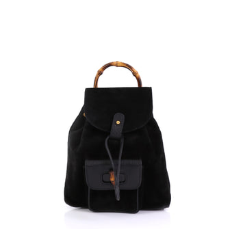 Gucci Vintage Bamboo Backpack Suede Mini Black 4150711