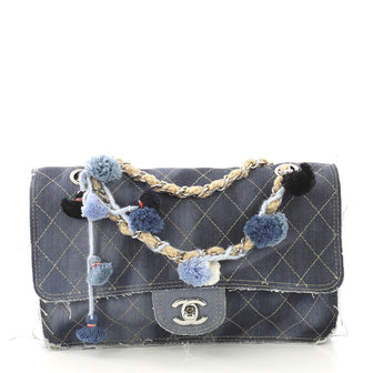 Chanel Pom Pom CC Flap Bag Printed Denim Medium Blue 4150718